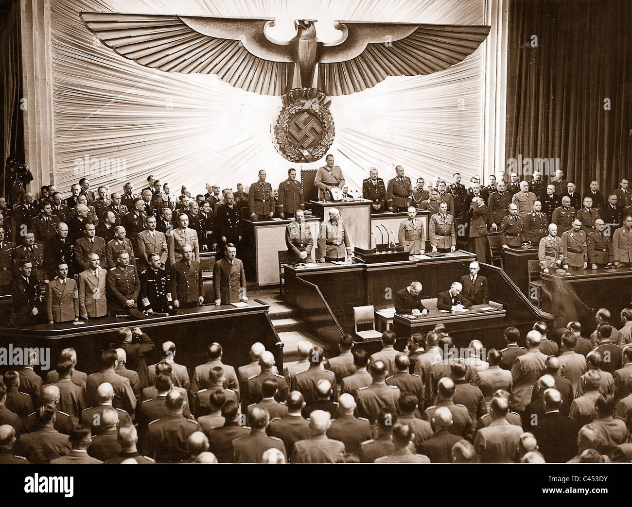 Hitler al Reichstag on April 26, 1942 Foto Stock