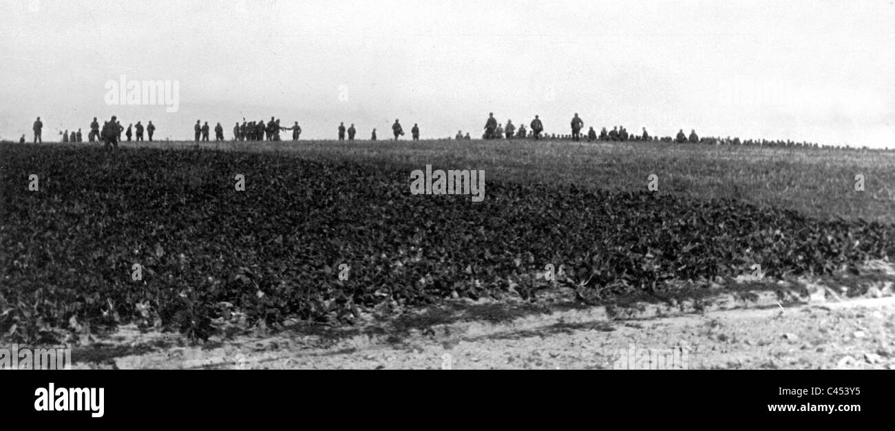 La fanteria tedesca presso il fiume Weichsel, 1939 Foto Stock