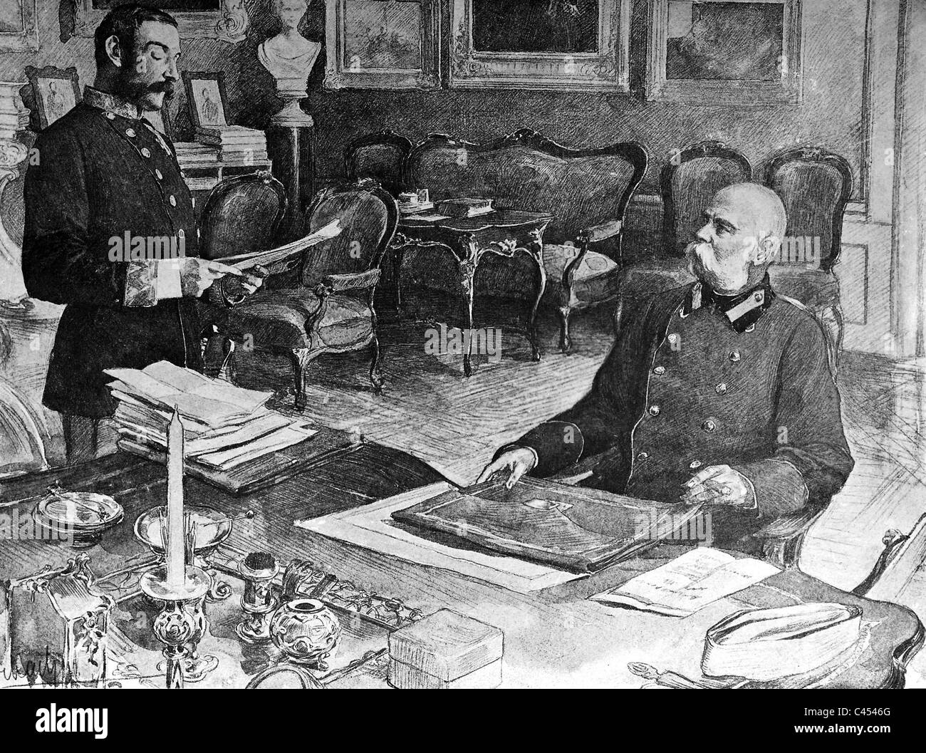 Campo Marshal-Lieutenant von Bolfras e l'imperatore Francesco Giuseppe I. Foto Stock