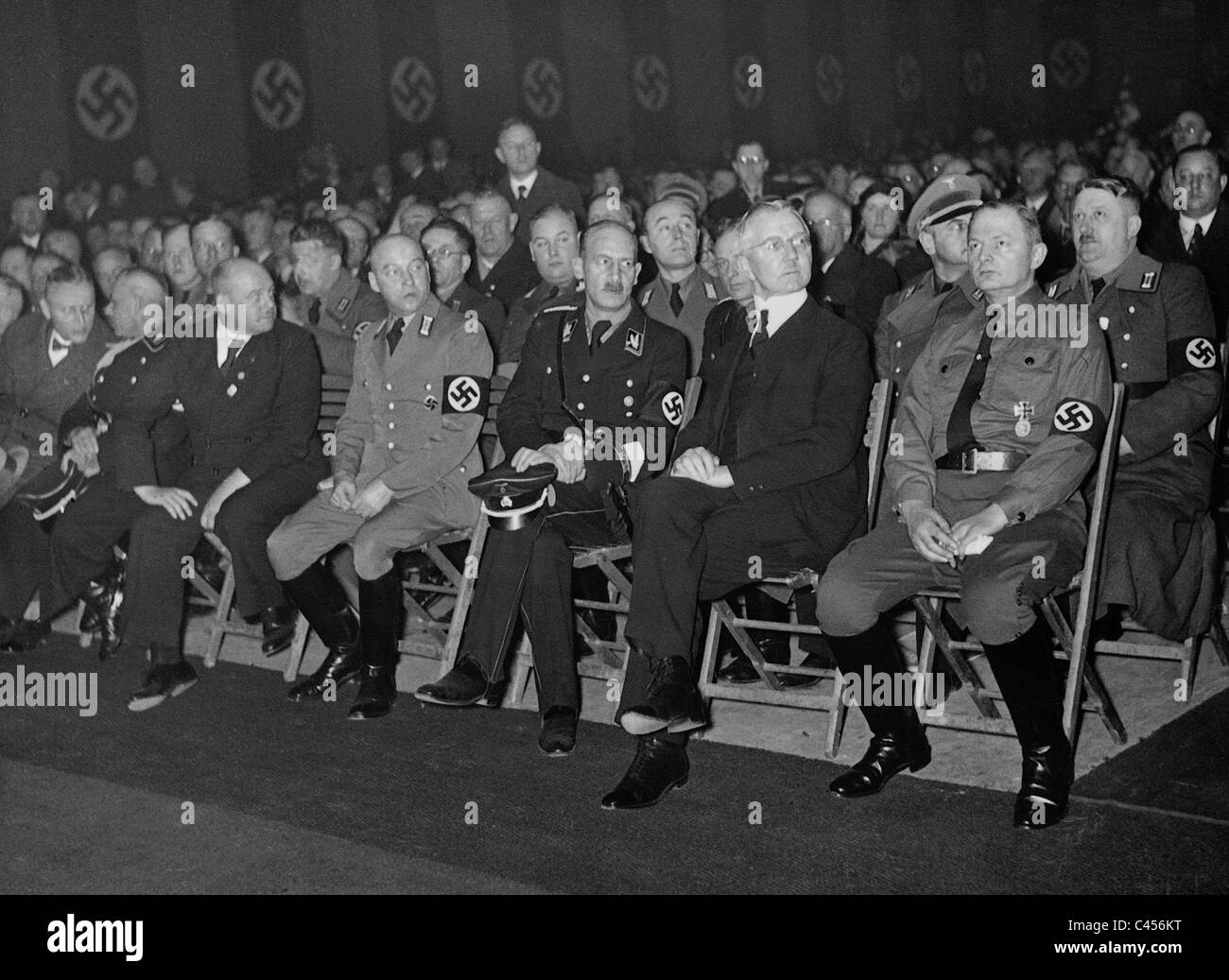 Hjalmar Schacht, Sauckel Fritz e Wilhelm Keppler a Lipsia la Fiera di Primavera 1934 Foto Stock