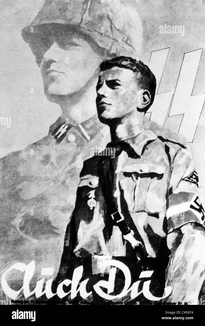 Poster pubblicitario delle Waffen-SS(armati -SS) per la Gioventù Hitleriana Foto Stock