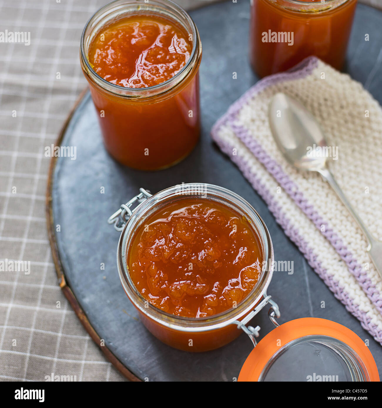 Zucca e arancia marmellata speziata, close-up Foto Stock