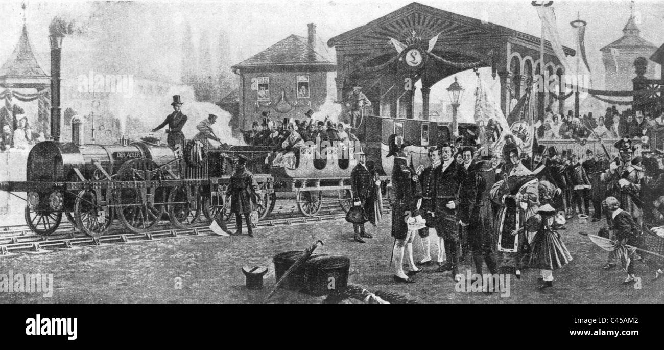 Primo Tedesco ferroviaria tra Norimberga e Fürth, 1835 Foto Stock