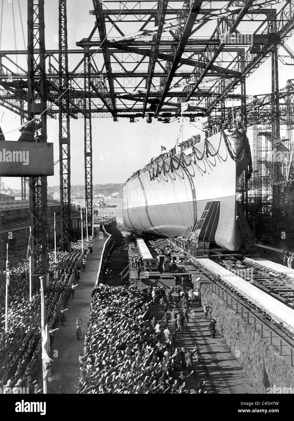 Il lancio della corazzata "Bismarck" nel 1939 Foto Stock
