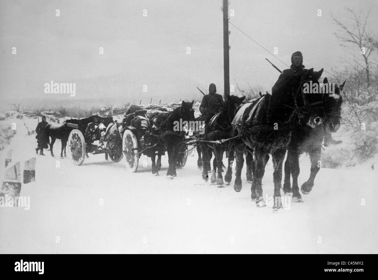 Soldato tedesco con un carrello a cavallo sul Fronte Orientale, 1942 Foto Stock