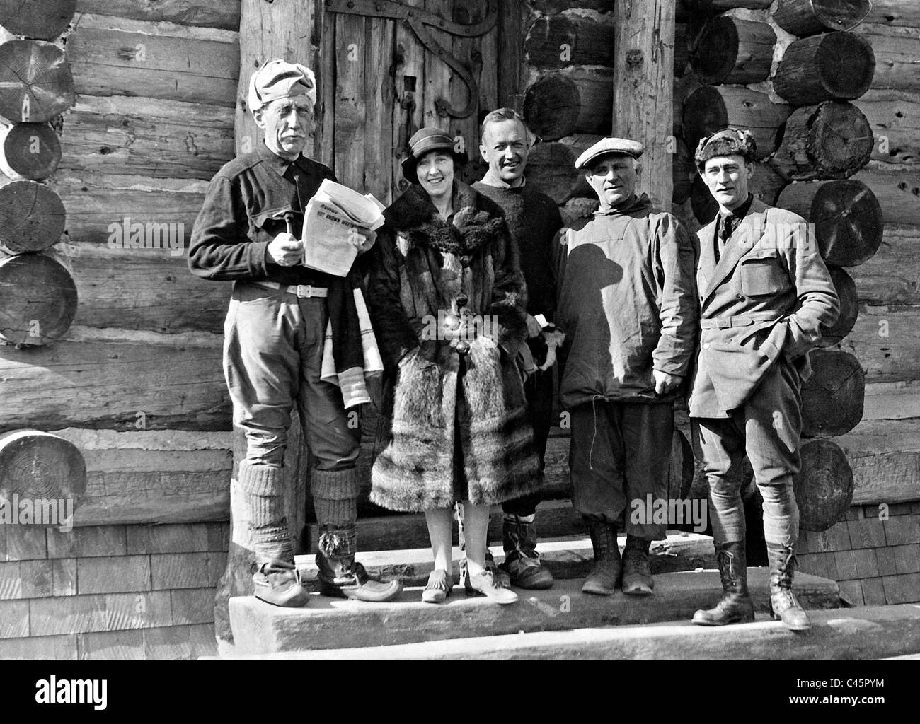 Roald Amundsen e Lincoln Ellsworth dopo il loro volo sopra il polo nord, 1926 Foto Stock