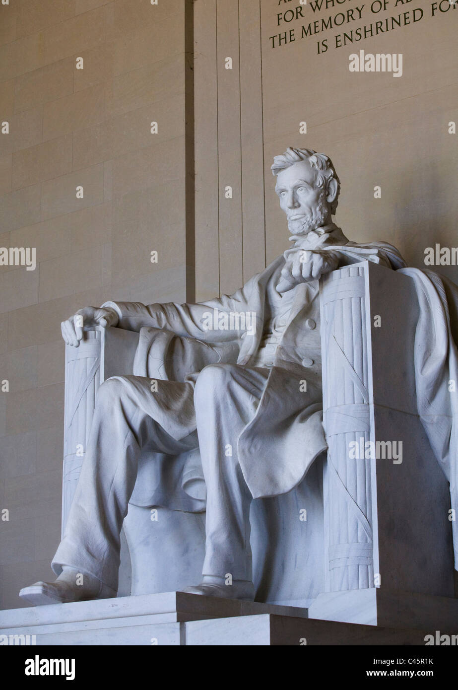 Primo piano di Abraham Lincoln statua - Washington DC, Stati Uniti d'America Foto Stock