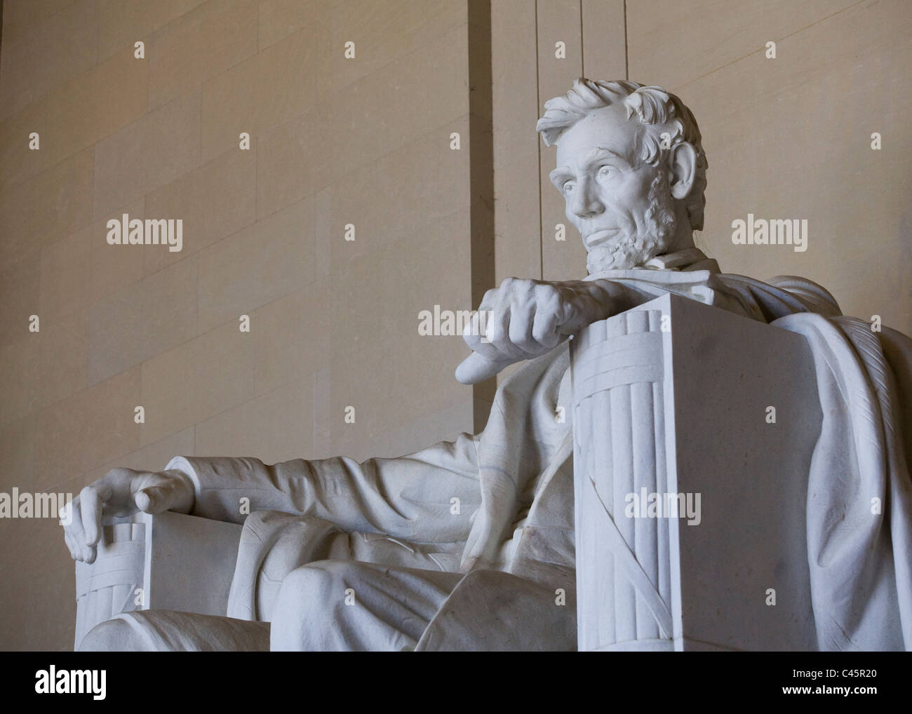 Primo piano di Abraham Lincoln statua - Washington DC, Stati Uniti d'America Foto Stock