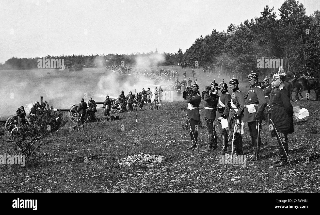 Artiglieria tedesca nelle manovre, 1900 Foto Stock