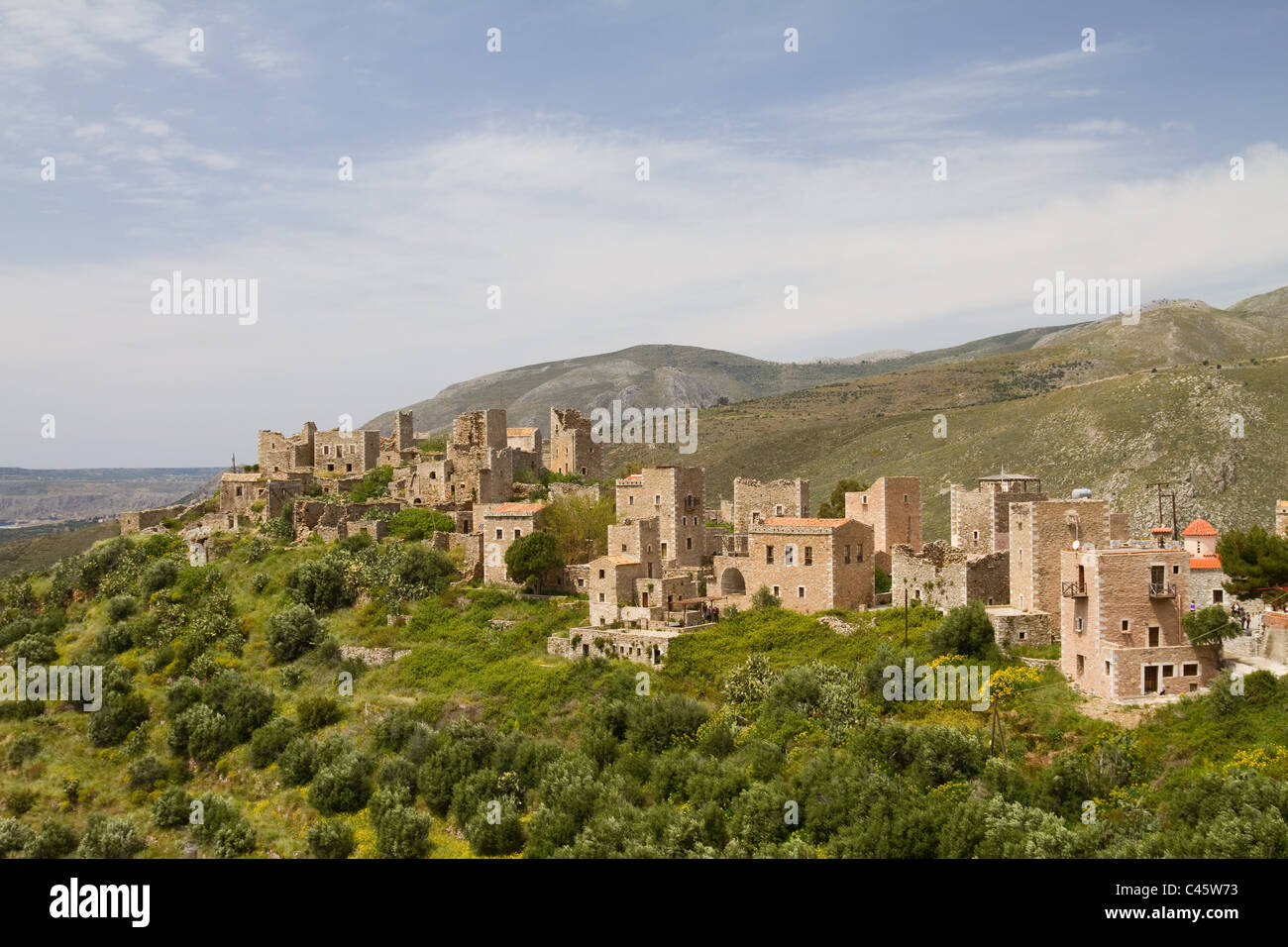 Il vecchio insediamento tradizionale di Vathia, nella zona delle mani, il sud della Grecia Foto Stock