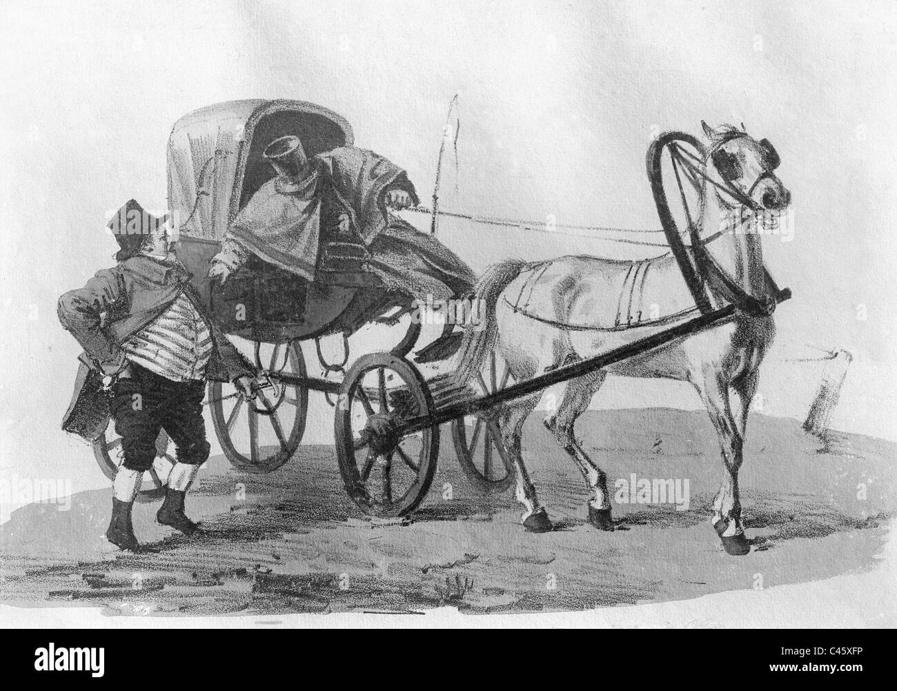 Carrello Droshky a Berlino, 1830 Foto Stock