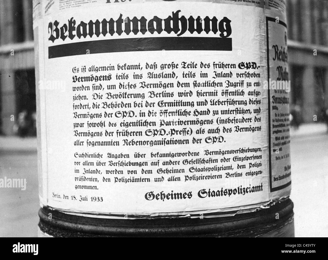 Eliminazione degli oppositori politici dopo il sequestro del potere nel 1933 Foto Stock