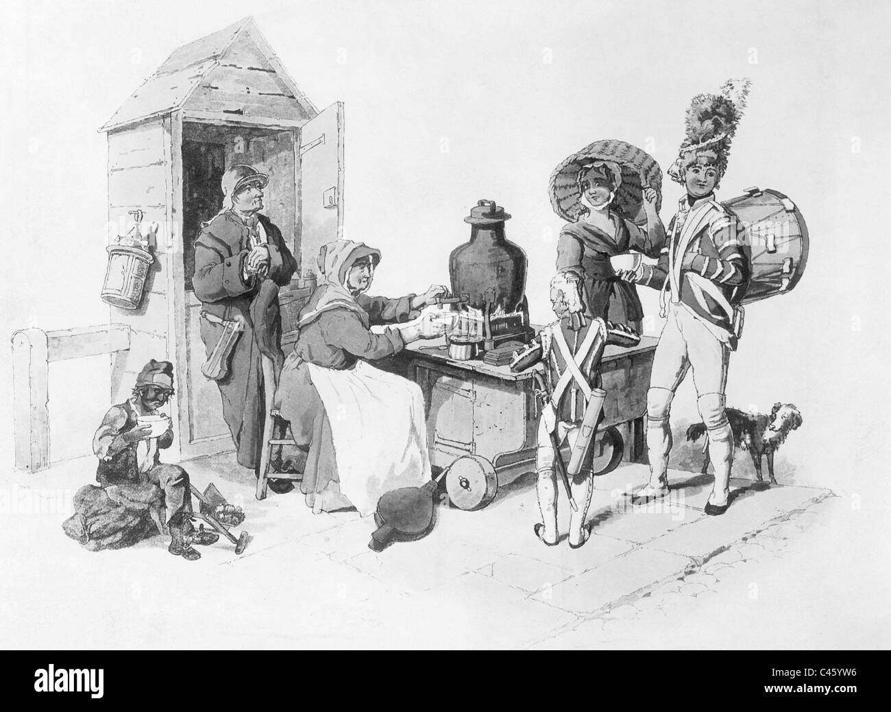 Donna che il caffè ai soldati, 1805 Foto Stock