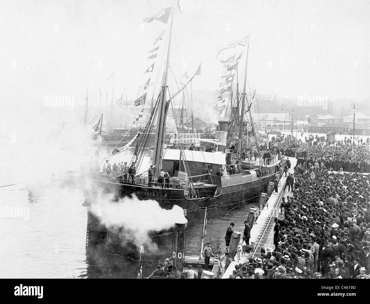 Polar Expedition nave della Swedish Polar explorer Salomon Andree presso il porto di Göteborg, 1897 Foto Stock