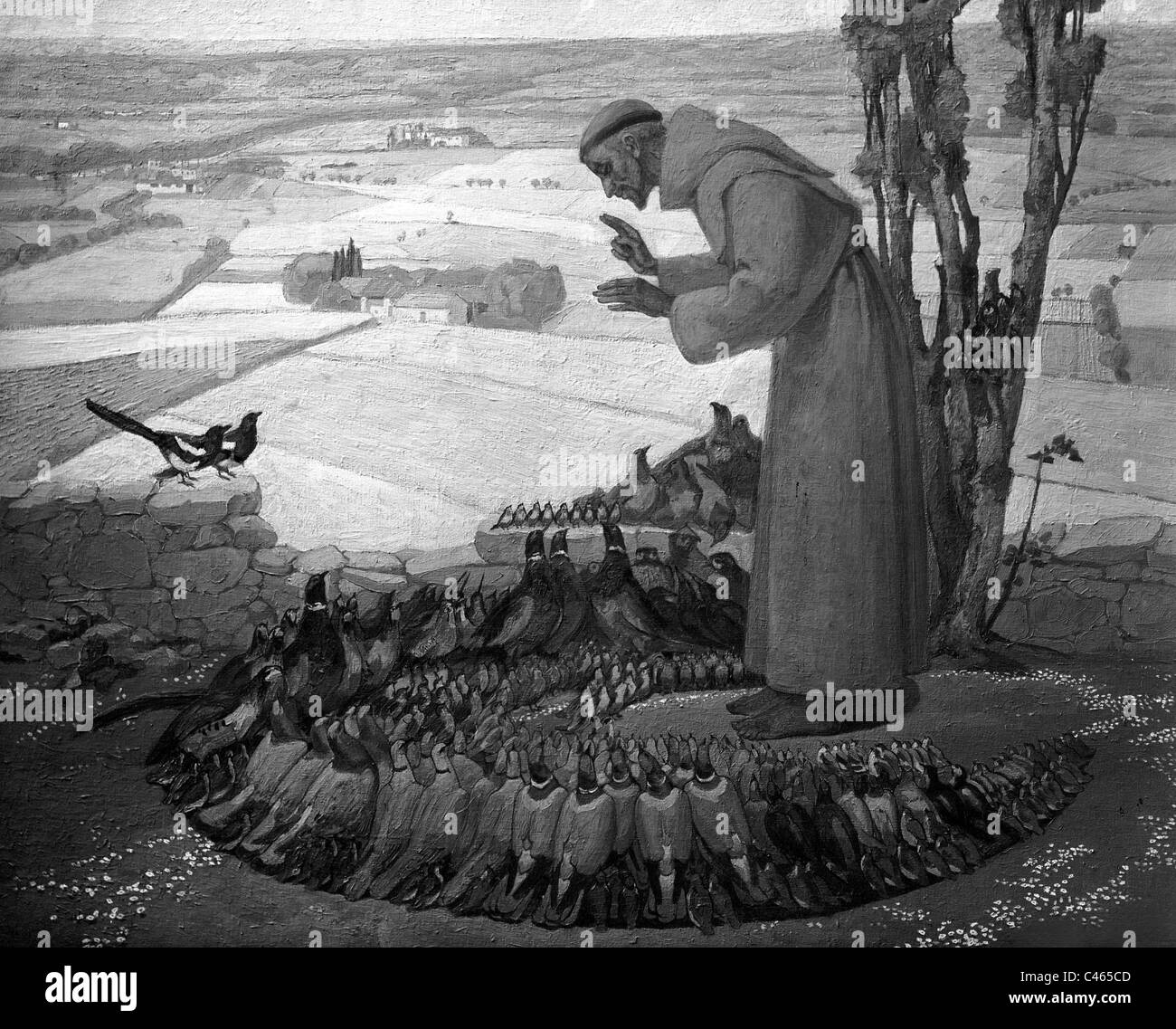 Francesco di Assisi la predica agli uccelli Foto Stock