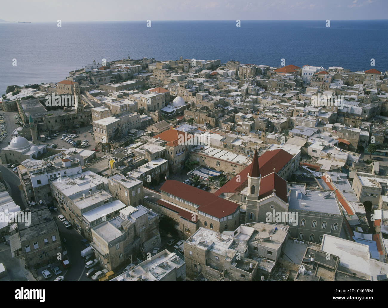 Fotografia aerea della città vecchia di Acri Foto Stock