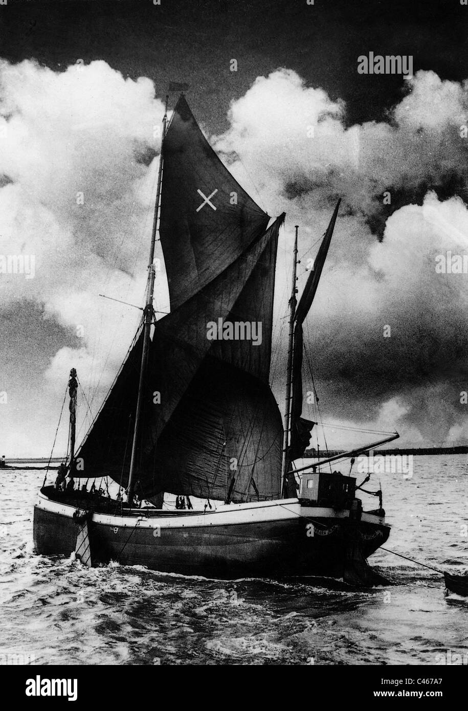 La pesca in barca sul Tamigi, 1934 Foto Stock