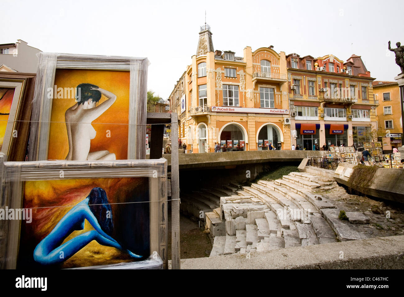 Fotografia di dipinti nel centro di Plovdiv Bulgaria Foto Stock