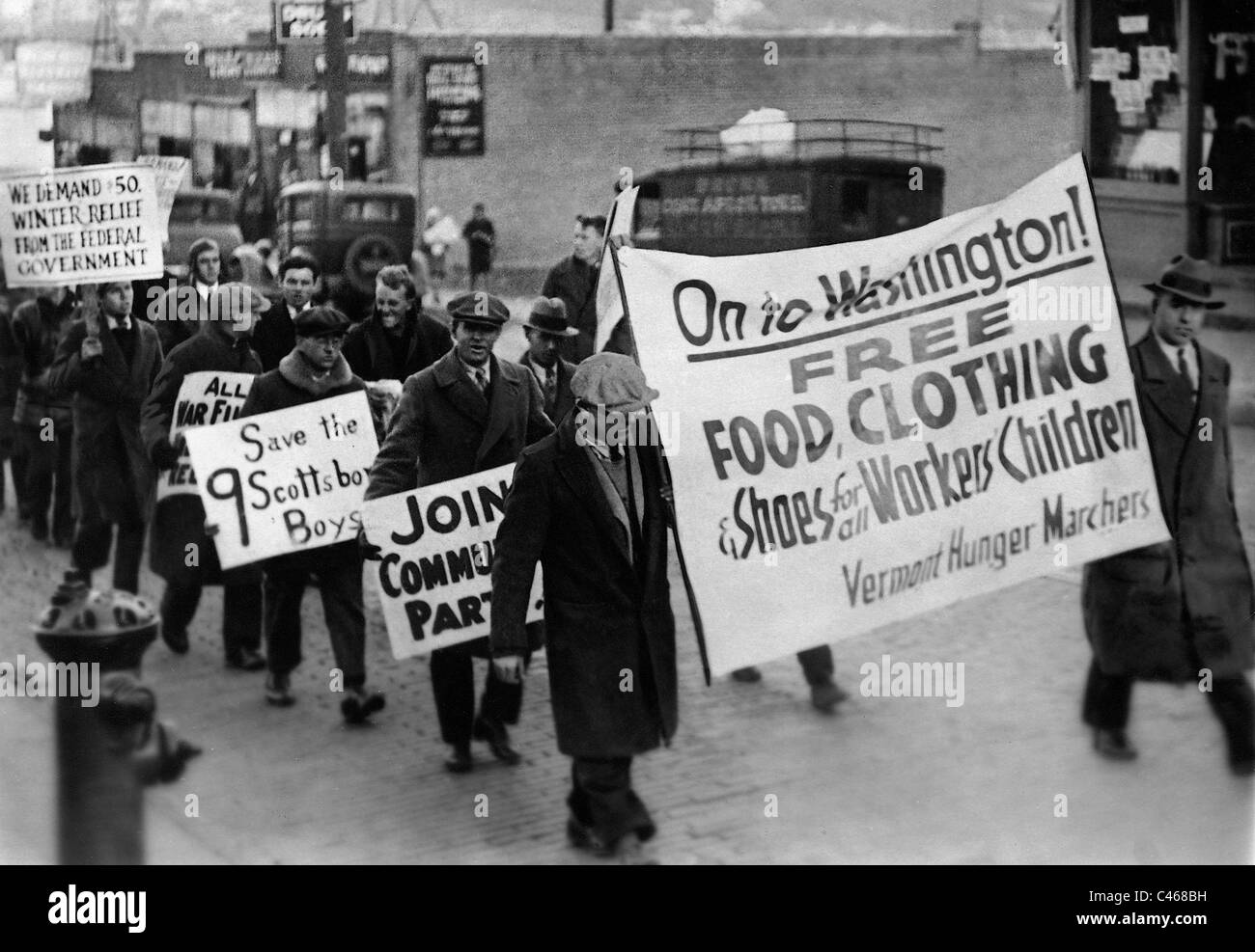 Dimostrazione di disoccupazione durante la Grande Depressione, 1933 Foto Stock