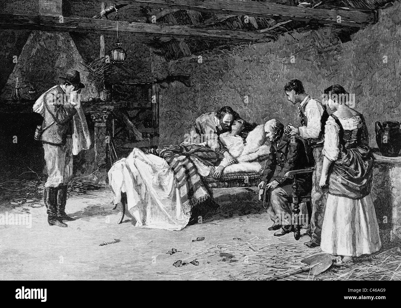 Giuseppe Garibaldi, al letto di morte di sua moglie, 1849 Foto Stock