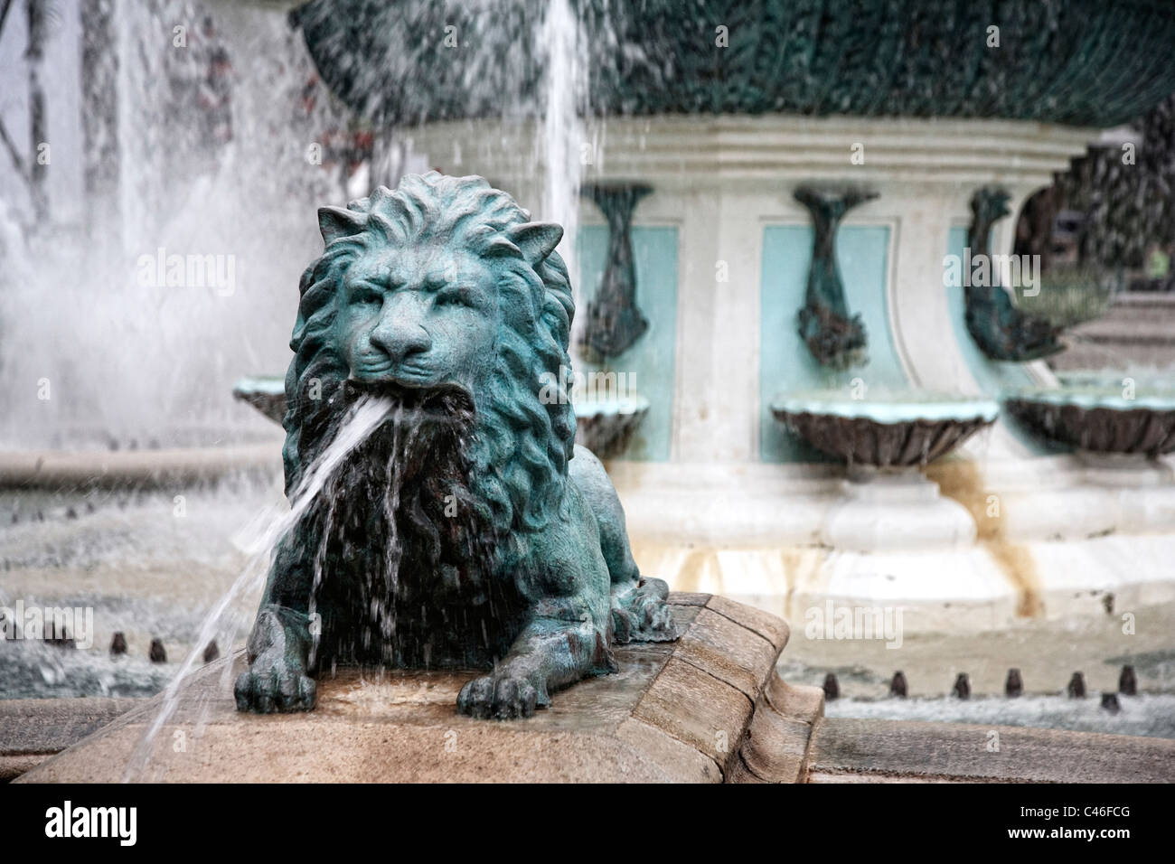 Stati Uniti d'America, Caraibi, Puerto Rico, South Coast, Ponce, Plaza Las Delicias, la fontana dei leoni (Fuente de Los Leones) Foto Stock