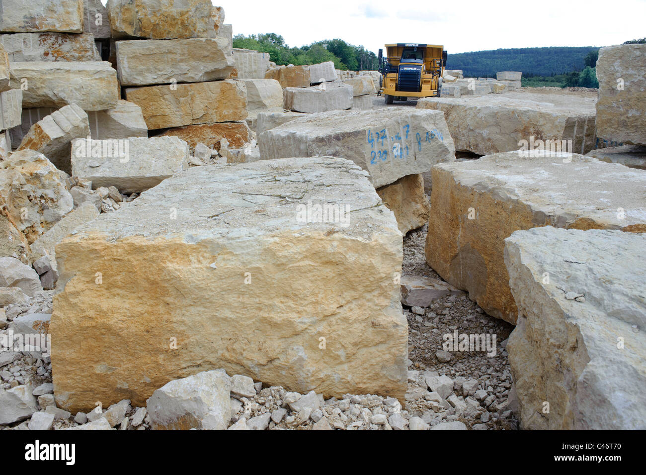 Famosa cava di pietra di Solnhofen, Baviera, Germania, dove Archaeopteryx fossile è stata fondata Foto Stock