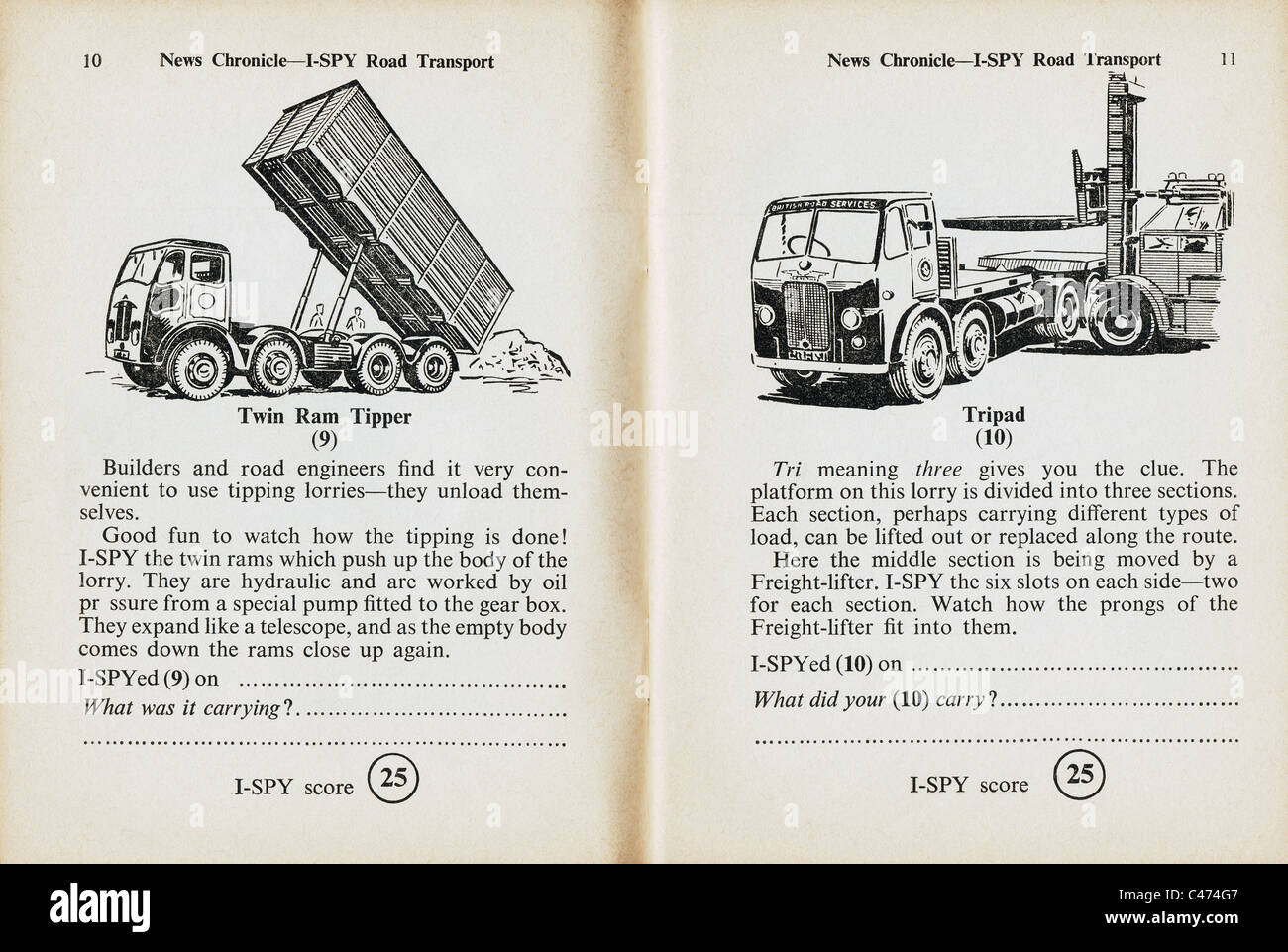 Pagine da I-Spy libro del trasporto su strada pubblicato dal Daily News nel 1960 Foto Stock