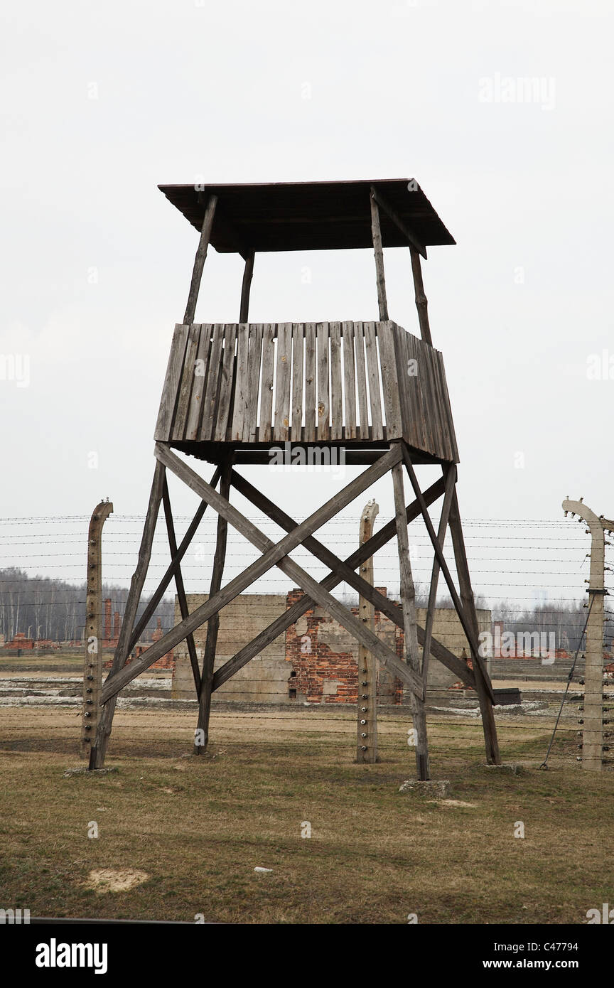Guardia carceraria lookout post, Auschwitz-Birkenau, Polonia Foto Stock