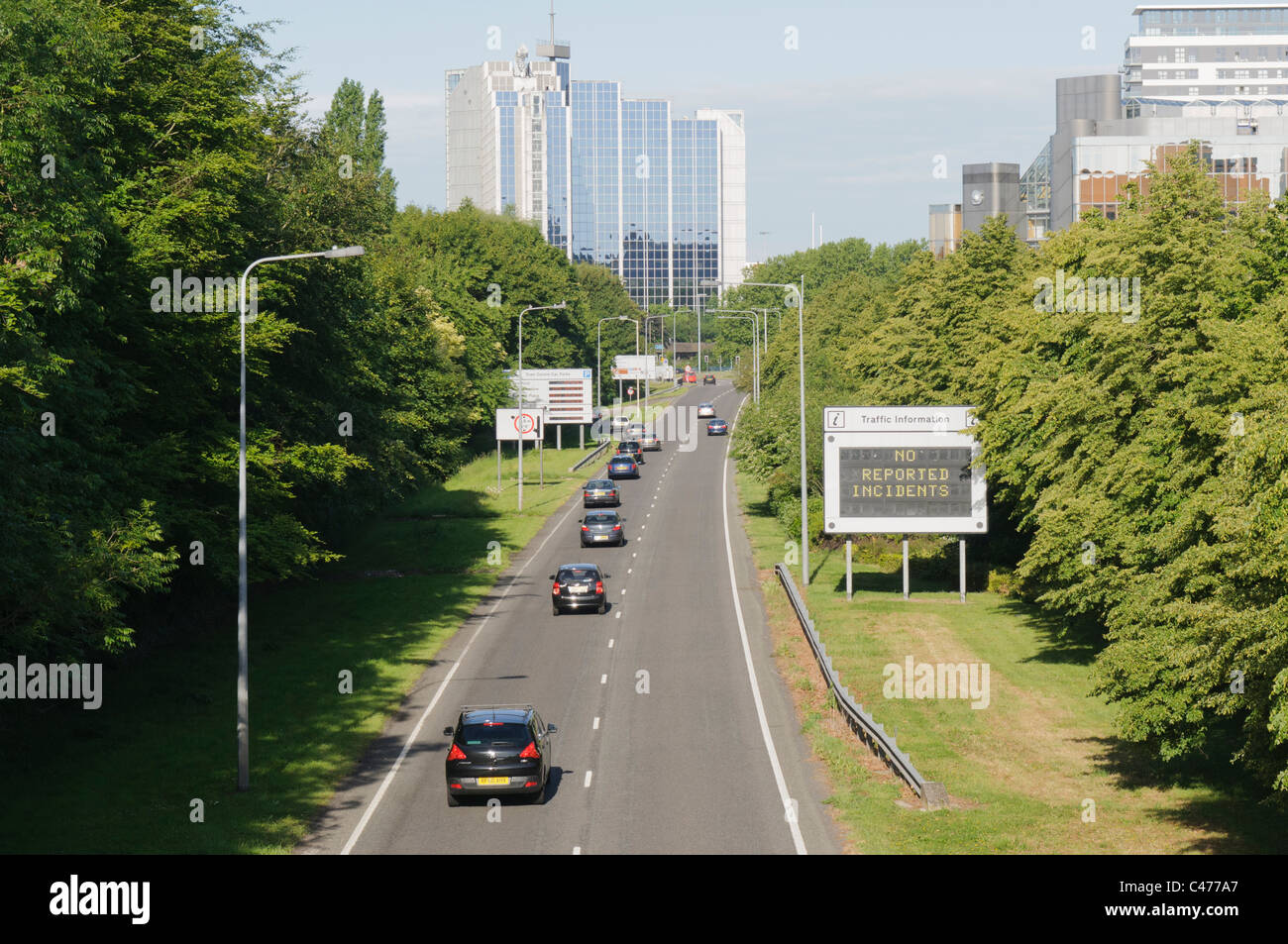 Le informazioni sul traffico board dicendo "No grandi Incicents' Foto Stock