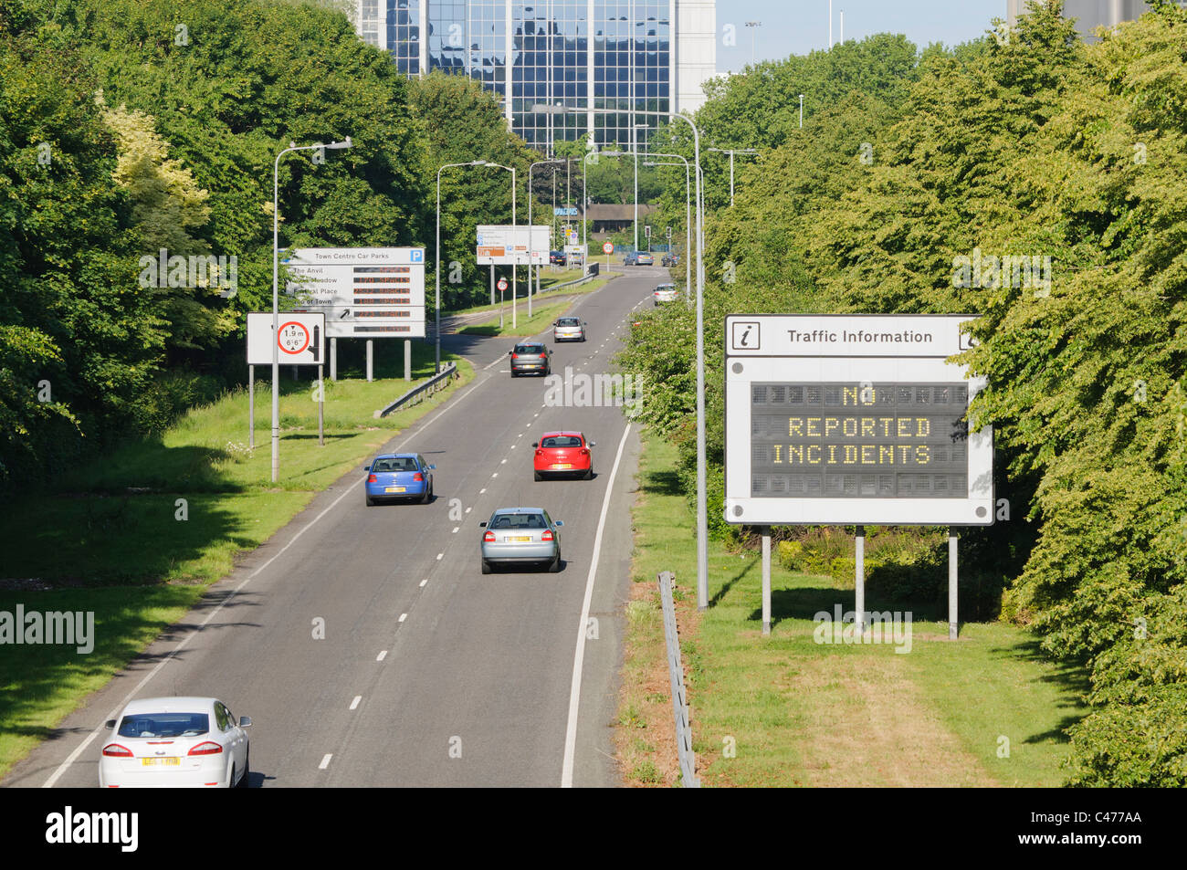 Le informazioni sul traffico board dicendo "No grandi Incicents' Foto Stock