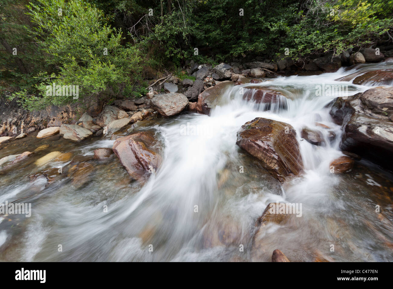 Che scorre veloce in streaming su rocce Llortes Andorra Foto Stock