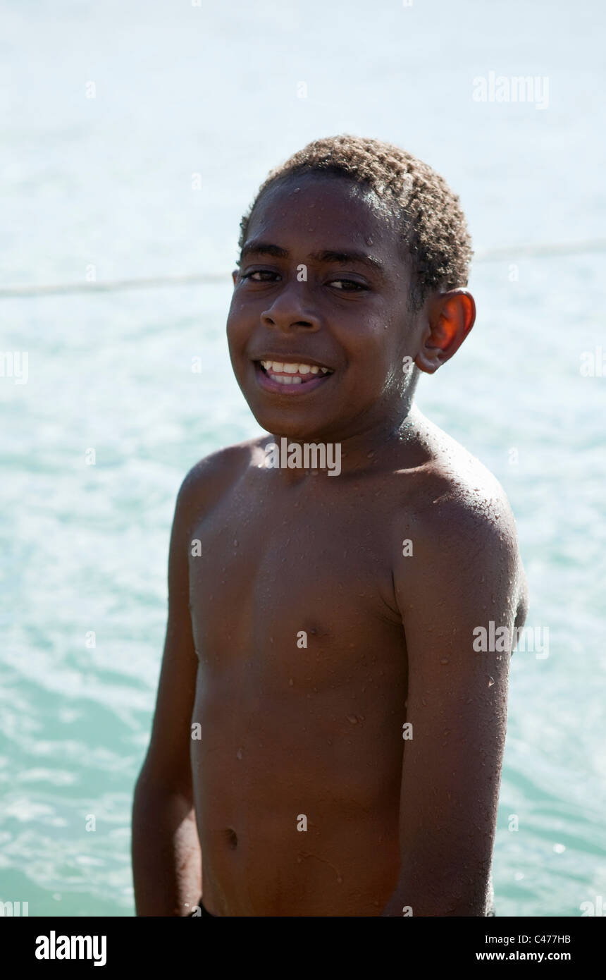 Torres Strait Islander boy. Giovedì Isola, Torres Strait Islands, Queensland, Australia Foto Stock