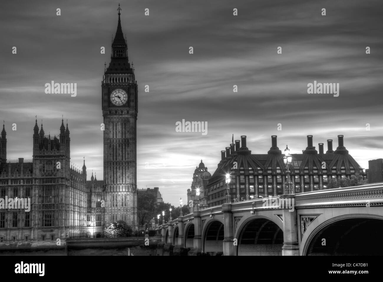 Le Case del Parlamento, Westminster Bridge e il fiume Tamigi, Londra, Inghilterra Foto Stock