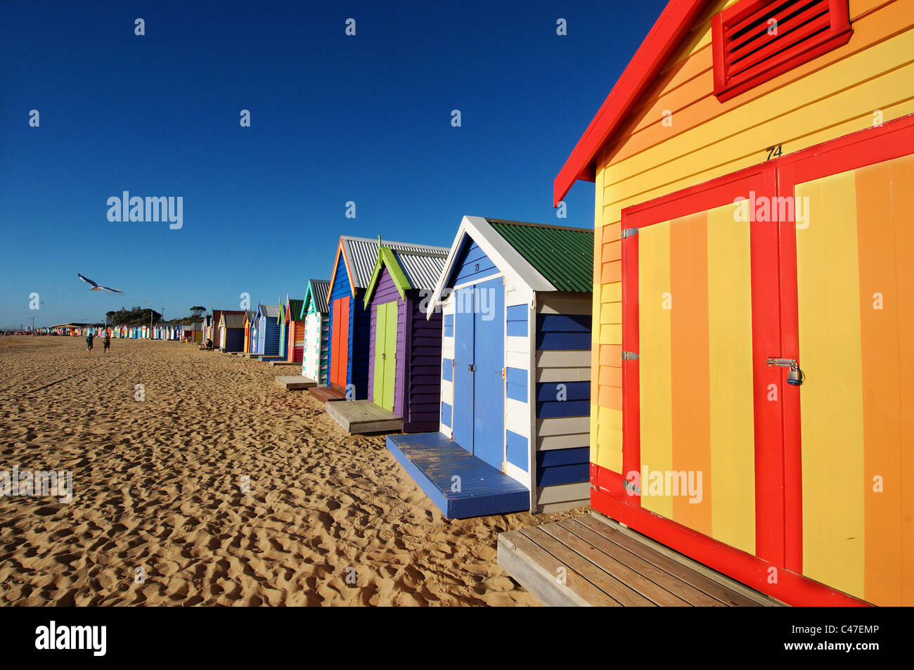 La spiaggia di Brighton, St Kilda vicino a Melbourne, Australia Foto Stock