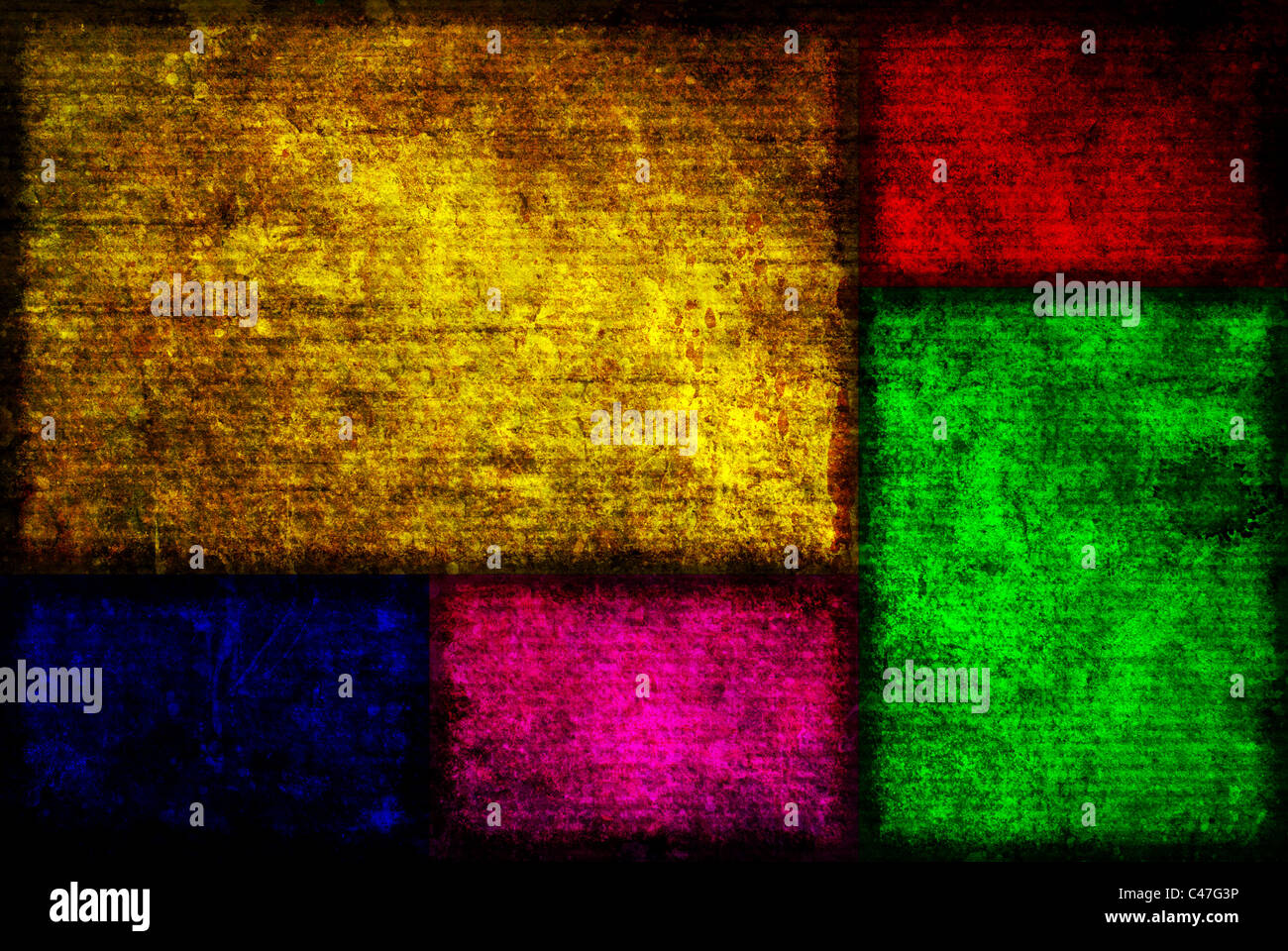 Immagine di sfondo di cinque diversi colori scatole di Fibonacci in un stile grunge. Foto Stock