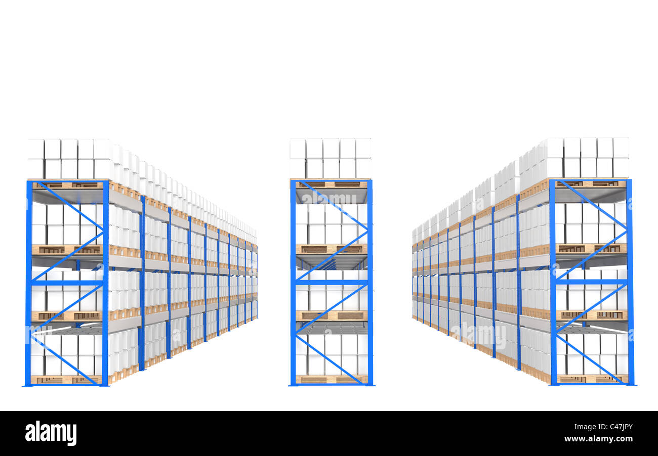 Ripiani del magazzino. 3 righe. Parte di un deposito di colore blu e la logistica serie. Foto Stock