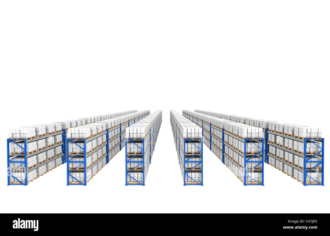 Ripiani x 60. Vista prospettica dall'alto. Parte di un deposito di colore blu e la logistica serie. Foto Stock
