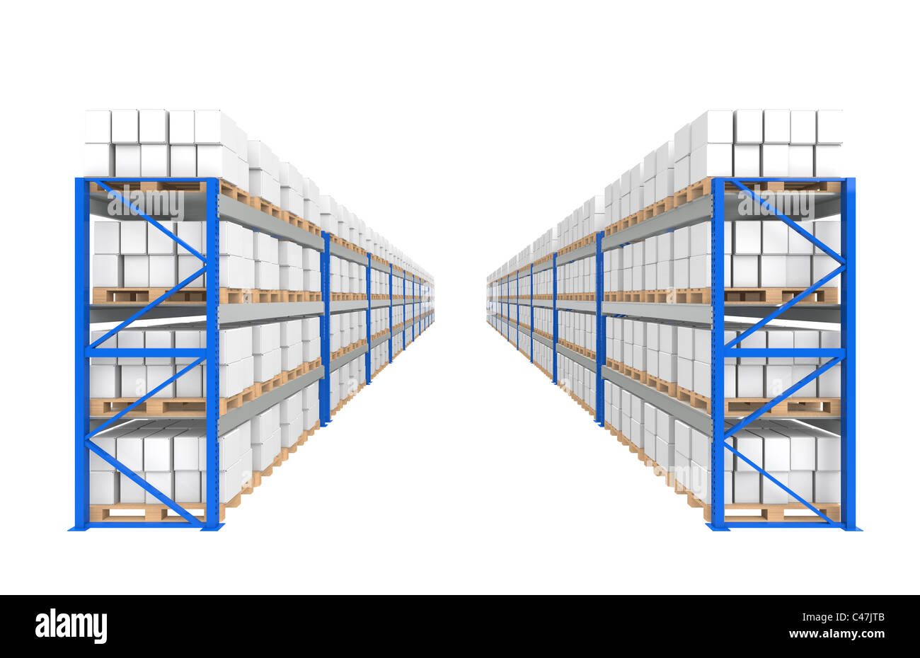 Ripiani del magazzino 2 righe. Parte di un deposito di colore blu e la logistica serie. Foto Stock