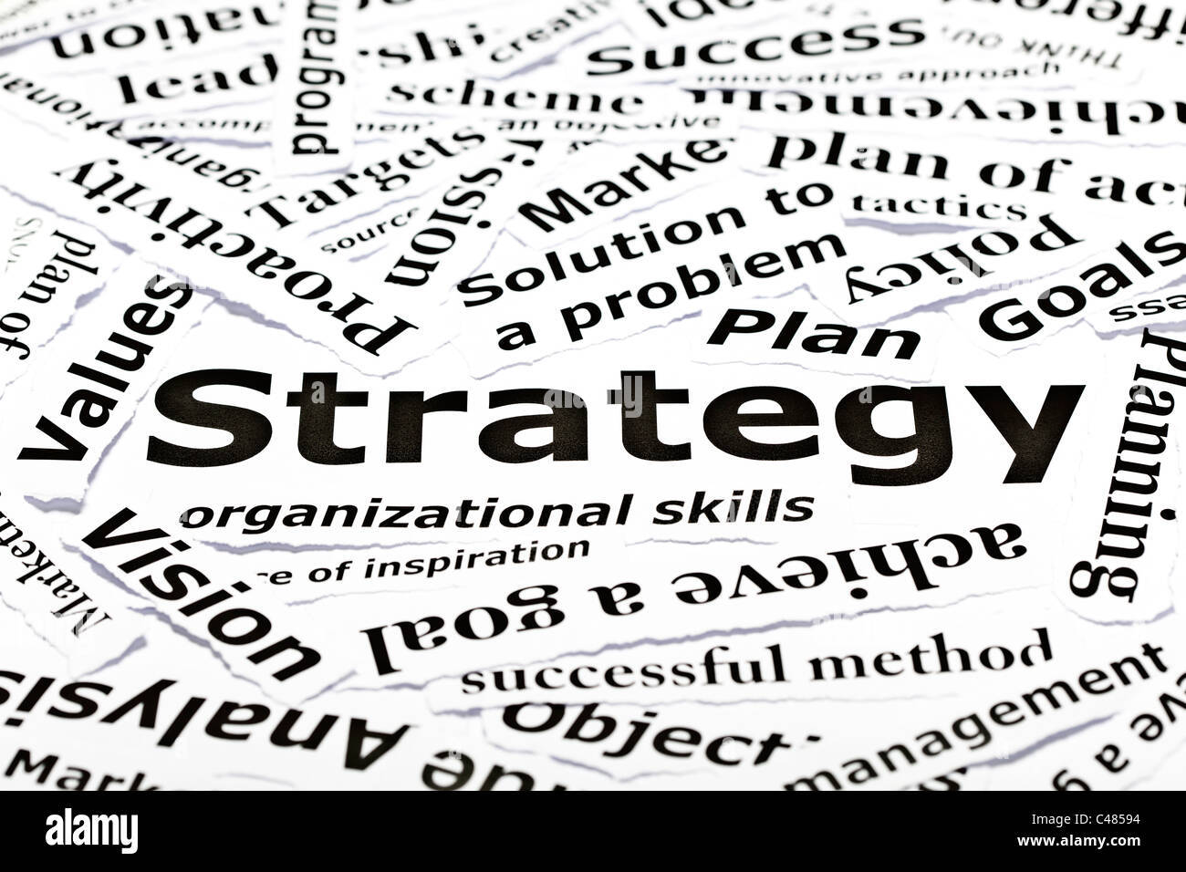 "Strategia" concetto con molte altre parole correlate Foto Stock