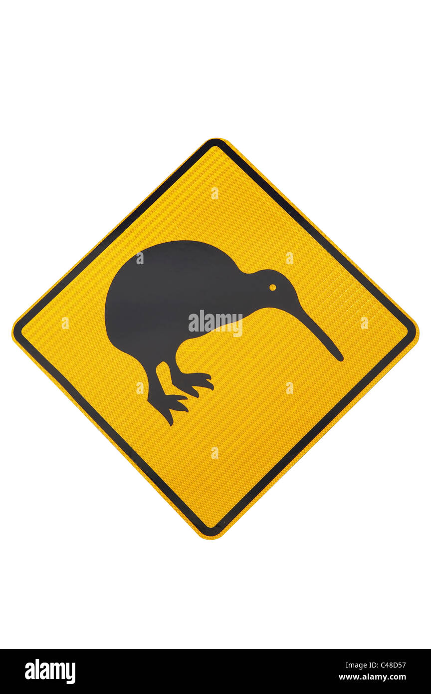 Kiwi segno di avvertimento, Nuova Zelanda Foto Stock