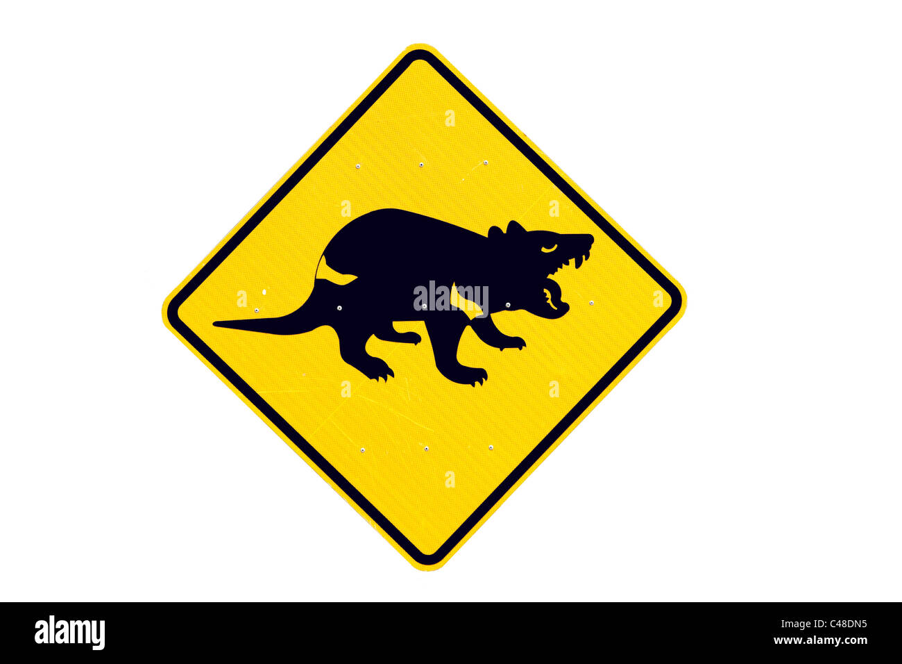 Diavolo della Tasmania cartello segnaletico, Australia Foto Stock