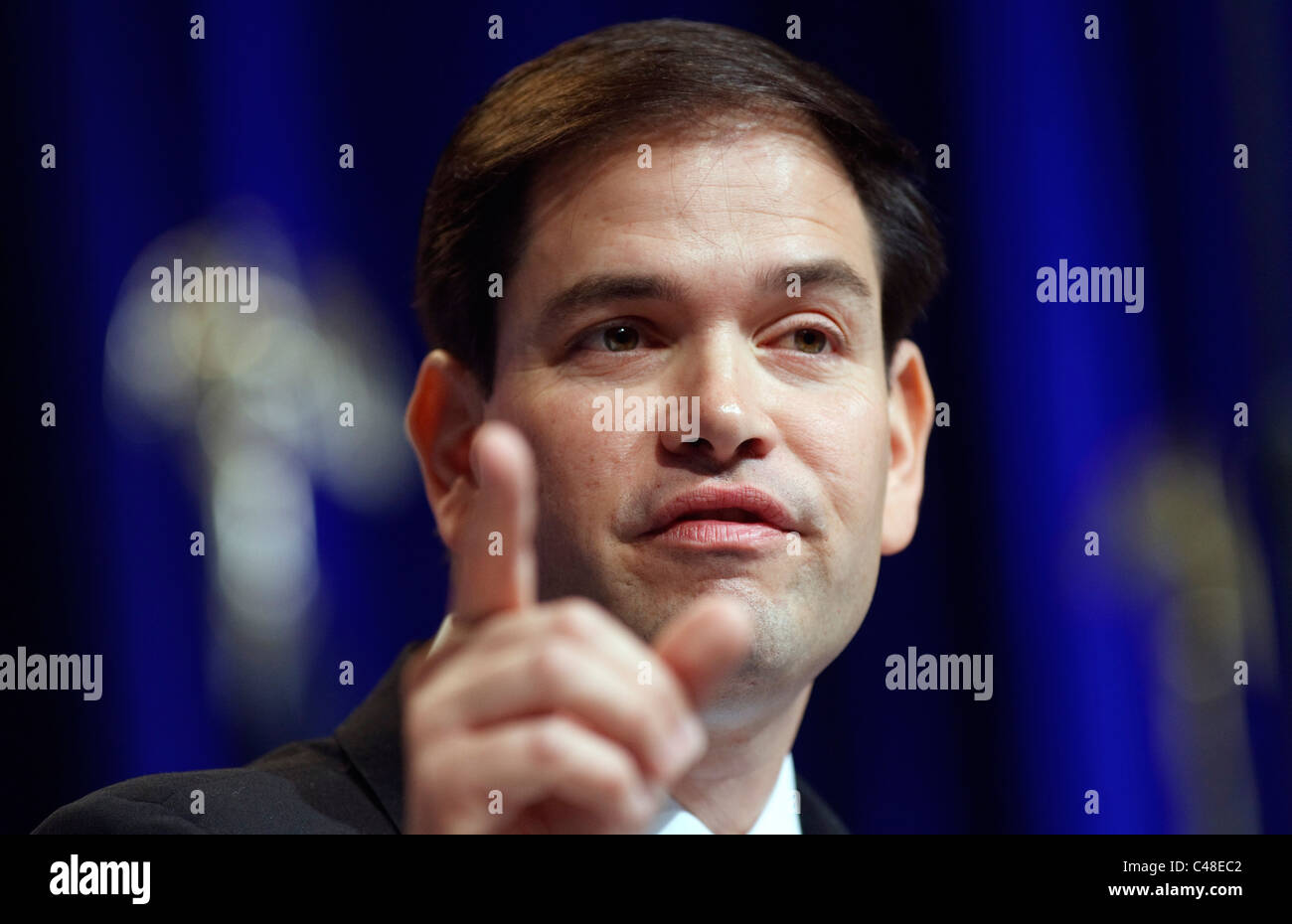 Il repubblicano in Florida il senatore Marco Rubio parla al CPAC conferenza a Washington DC Foto Stock