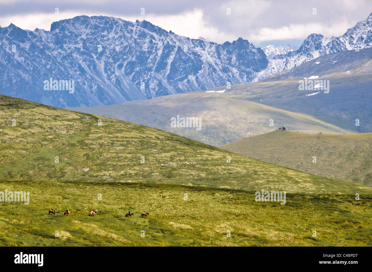 Sul sentiero di Mtn. Belukha, Altai Repubblica, Siberia, Russia Foto Stock
