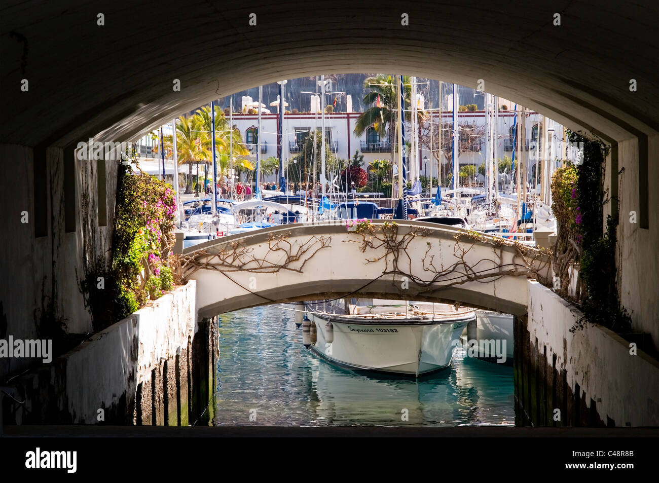 Waterside scena a Puerto de Mogan, Gran Canaria Foto Stock