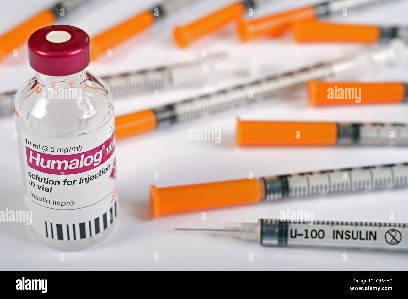 Humalog insulina con siringhe monouso in plastica Foto Stock