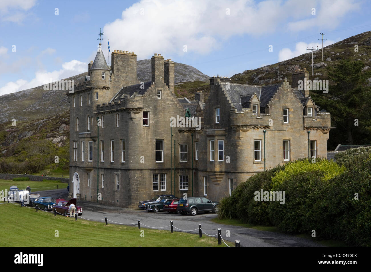 Amhuinnsuidhe Castle è una grande casa di campagna privata sull'Isle of Harris Scozia UK GB Foto Stock