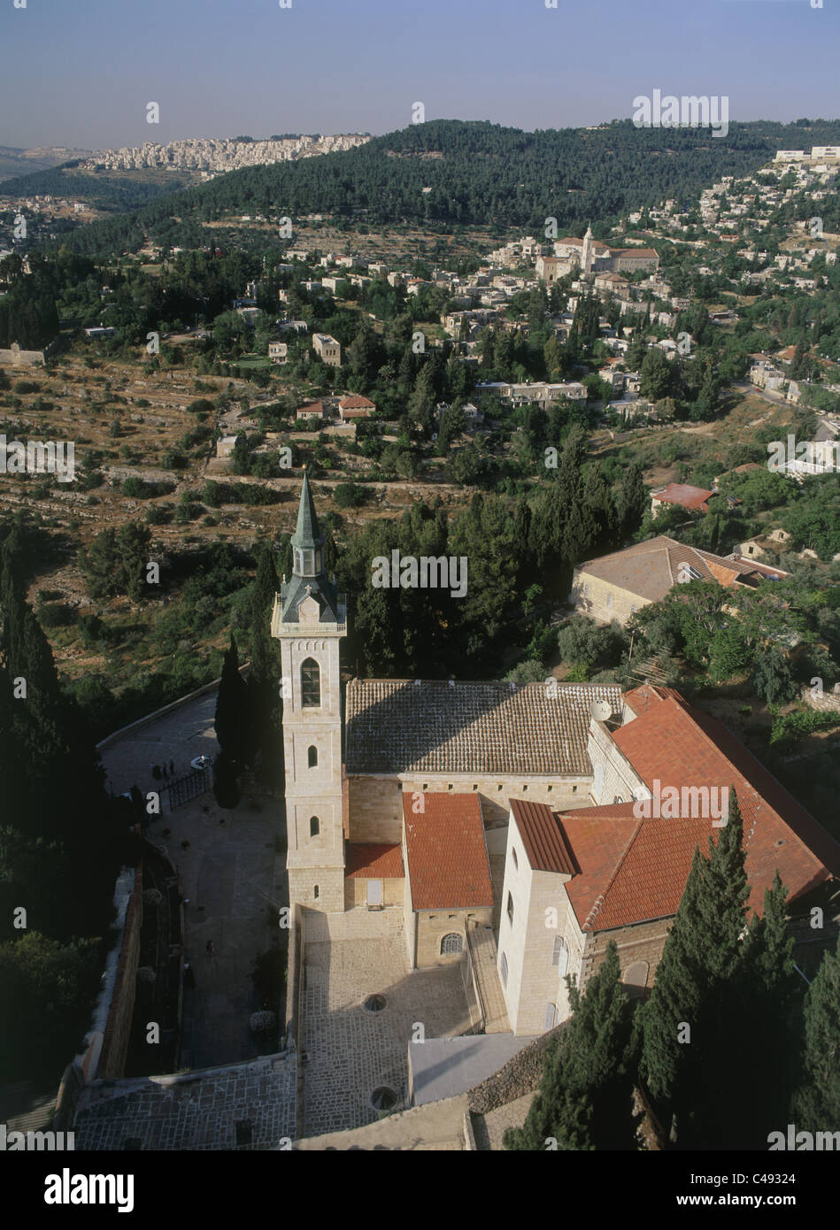 Fotografia aerea della chiesa della Visitazione di Ein Kerem Foto Stock