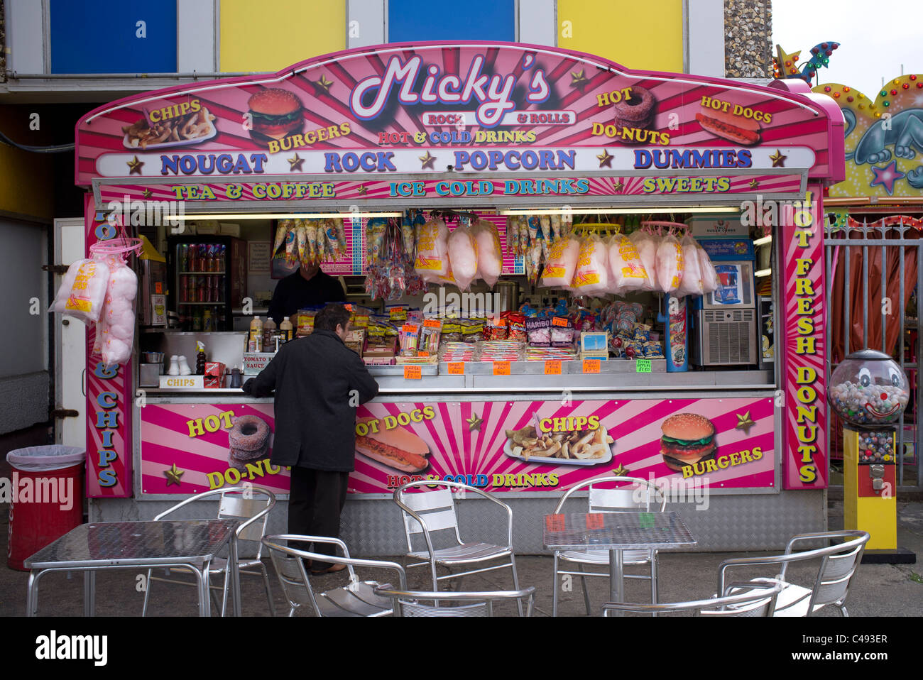 Micky rock e rotoli di hot dog in stallo Foto Stock