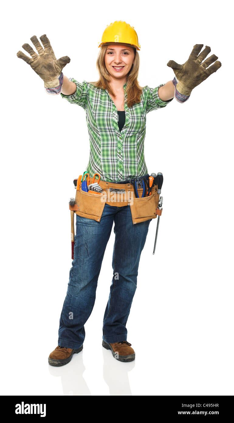 Bene ritratto di donna caucasica lavoratore manuale Foto Stock