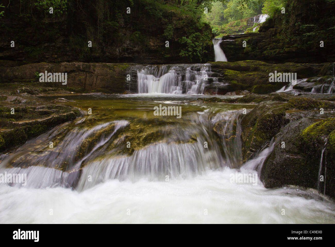 Afon Mellte cascate nel Neath Valley, Galles Foto Stock